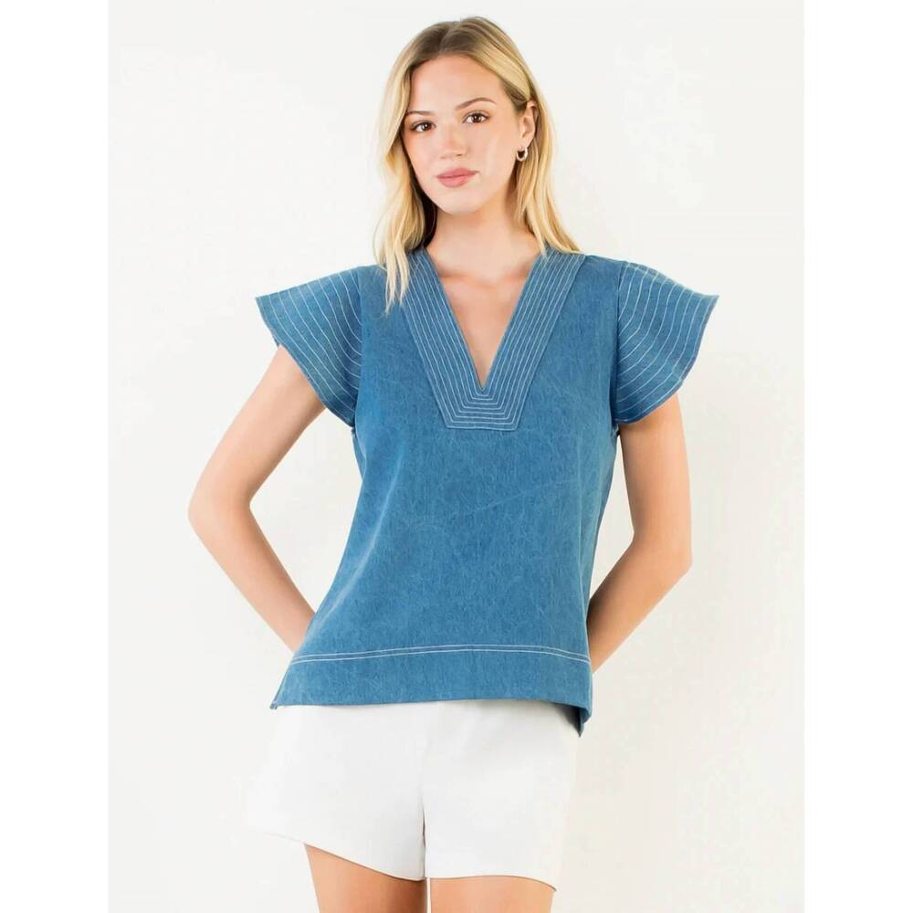 NEW THML flutter sleeves top in denim